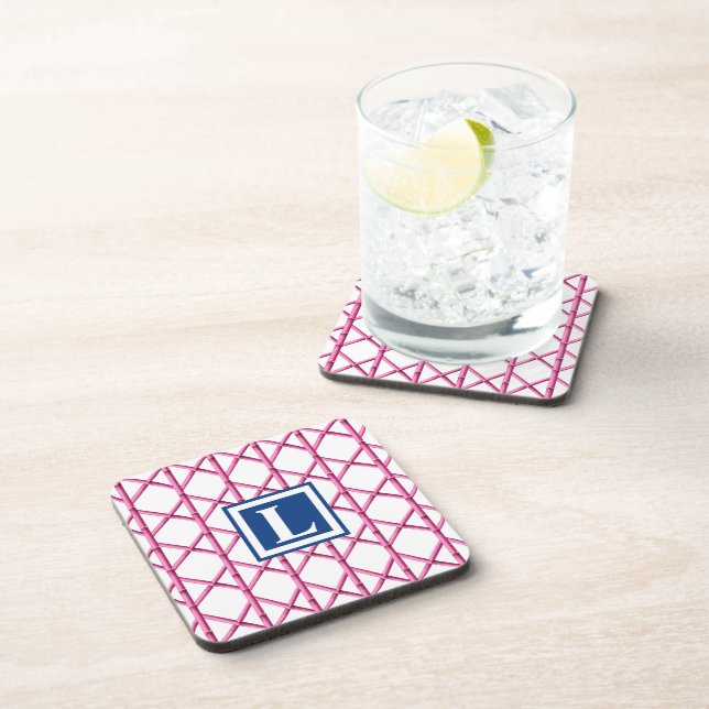 Pink Bamboo Trellis Monogram  Coaster (Right Side)