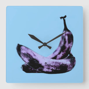 Pink Bananas Pop Art Square Wall Clock
