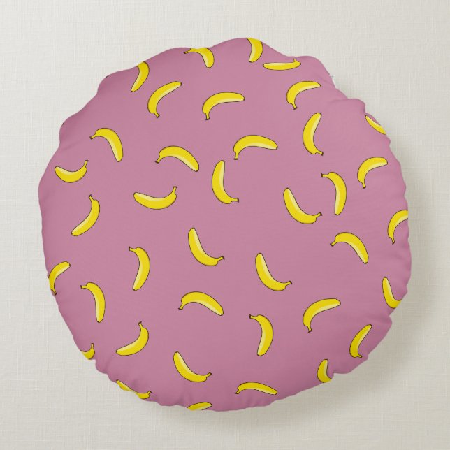 Pink Bananas Round Pillow (Back)