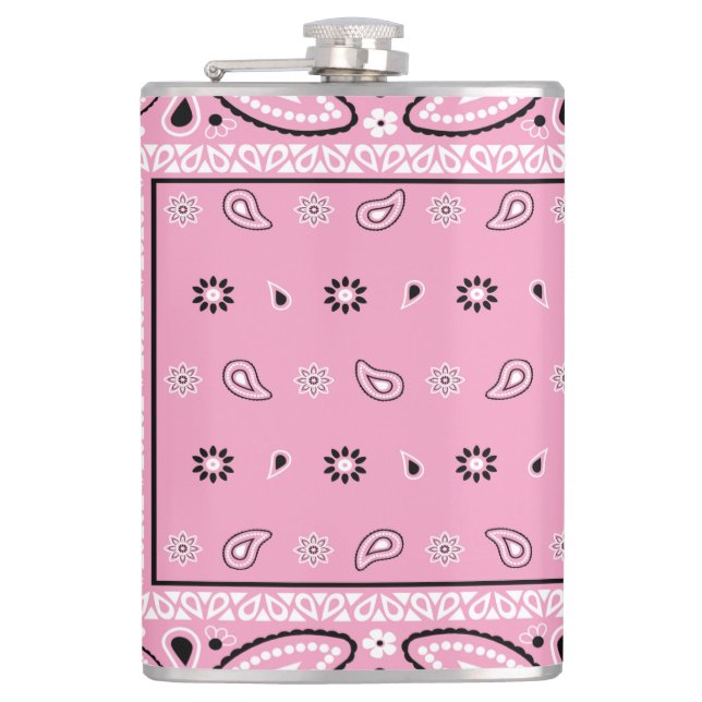 Pink Bandana Paisley Country Hip Hop Cowboy Hip Flask (Front)