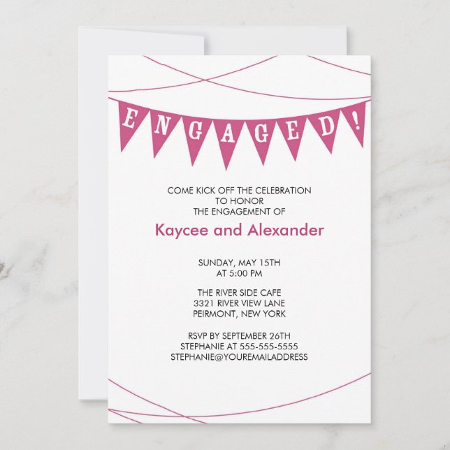 Pink Banner Engagement Invitations (Front)