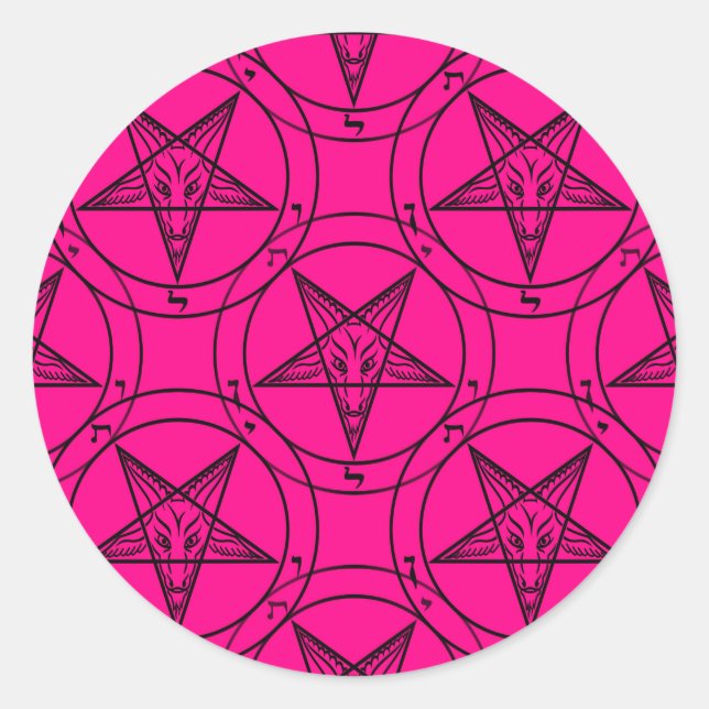 pink baphomet classic round sticker (Front)