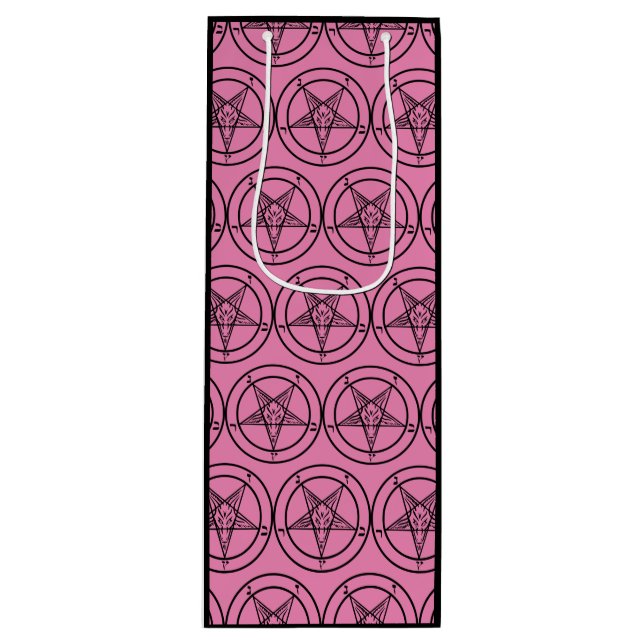Pink Baphomet Pentagram Satanic Wine Gift Bag (Front)
