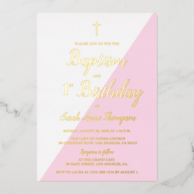 Pink Baptism 1st Birthday Cross metallic (Front)