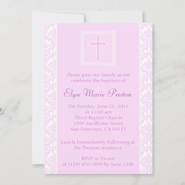 Pink Baptism/Christening Invitation (Front)