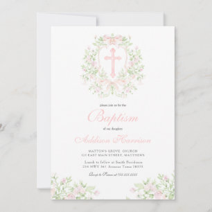 Pink Baptism Invitation, Girl Baptism,  Invitation