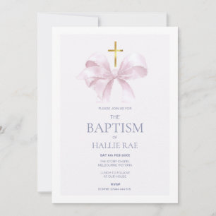 Pink Baptism Invitation Modern Pink Bow