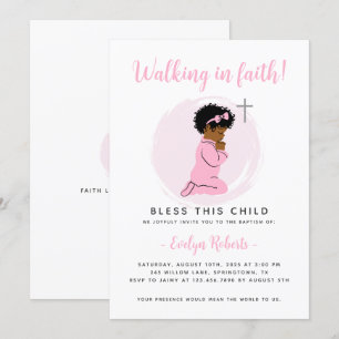 Pink Baptism Invitation – Praying Black Baby Girl