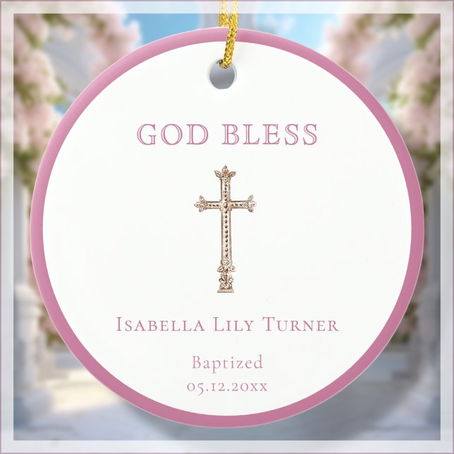 Pink | Baptism Keepsake Ceramic Ornament (Creator Uploaded)