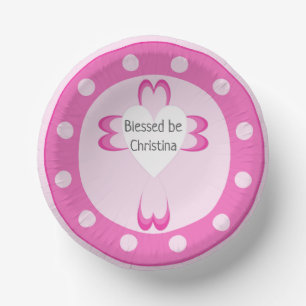 Pink Baptism Party Bowls for Girls Paper Plate