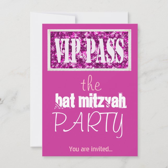 Pink Bar Mitzvah Bat Mitzvah VIP party Invitation (Front)