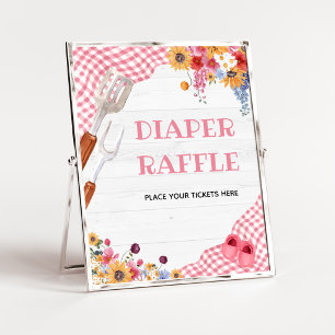 Pink Barbeque Baby Shower Diaper Raffle Sign