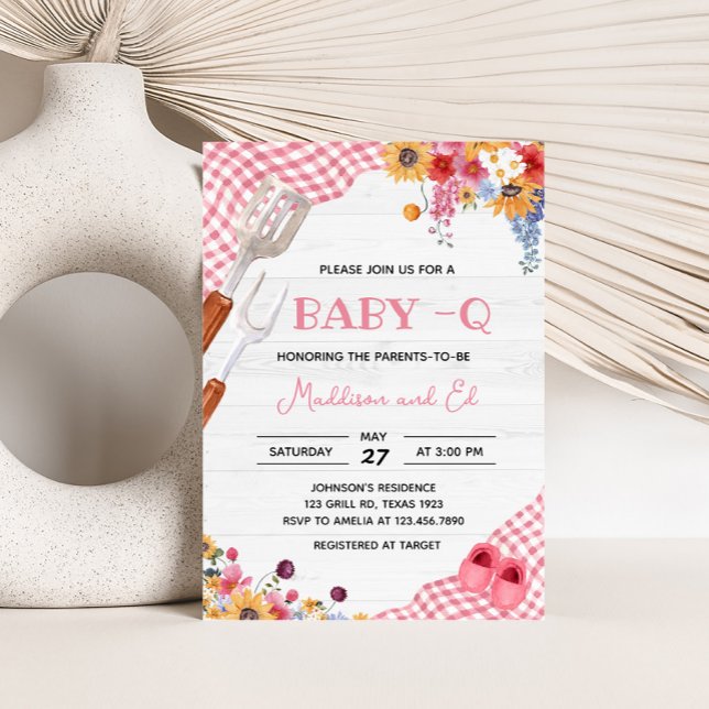 Pink Barbeque Baby Shower Invitation (Girl BBQ Baby Shower Invitation)