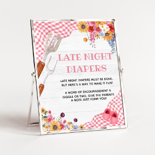 Pink Barbeque Baby Shower Late Night Diapers Sign