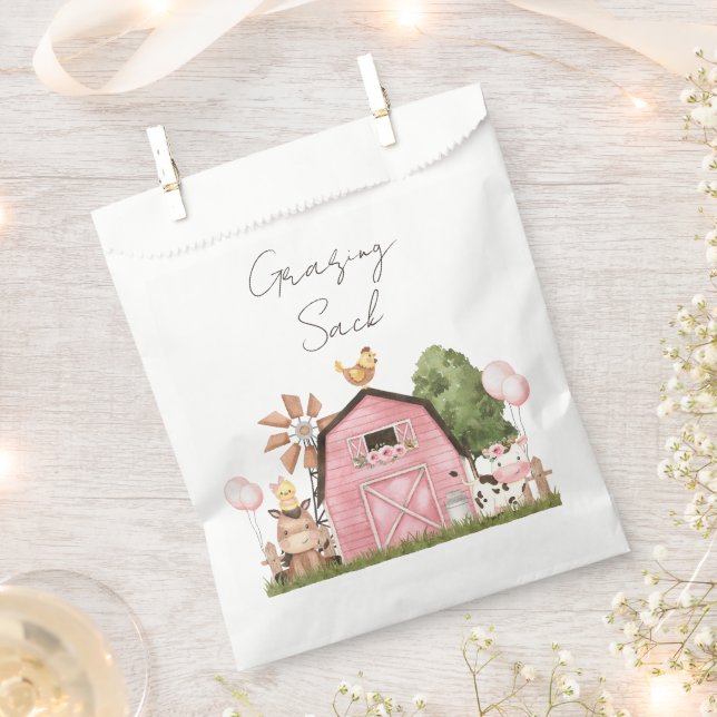 Pink Barn Animal Party Grazing Sack Favour Bags (Clipped)