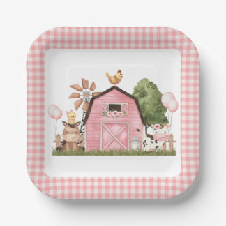 Pink Barn Animal Party Plate 