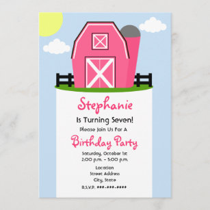 Pink Barn Birthday Party Invitation