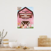 Pink Barn Oink Baa Moo Farm Birthday Welcome Poster (Kitchen)