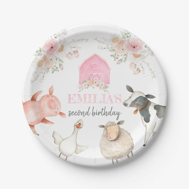Pink Barnyard Birthday Plate (Front)