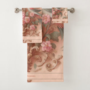 Pink Baroque Rococo Flower Morris Bath Towel Set