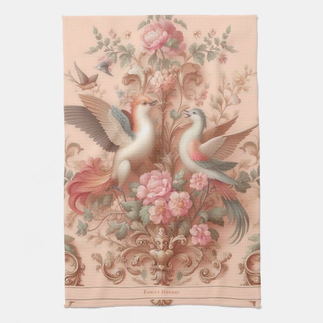 Pink Baroque Rococo Flower Morris  Kitchen Towel (Vertical)