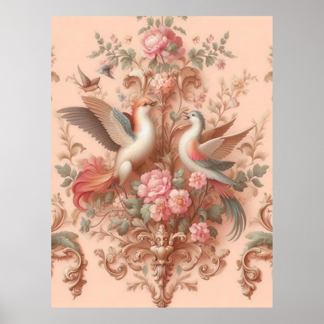 Pink Baroque Rococo Flower Morris  Poster (Front)