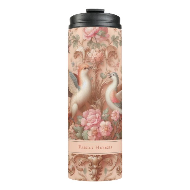Pink Baroque Rococo Flower Morris  Thermal Tumbler (Front)