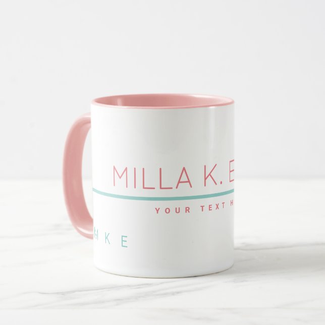 Pink basic mug personalized with name and text (Front Left)