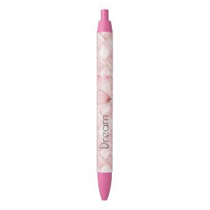 Pink Basket Weave Butterfly Black Ink Pen