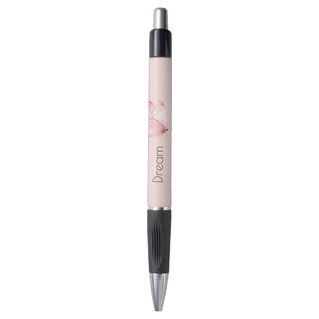 Pink Basket Weave Butterfly Pen (Front Vertical)