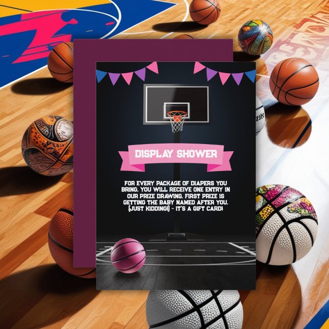 Pink Basketball Baby Shower Party Enclosure Card (Creator Uploaded)