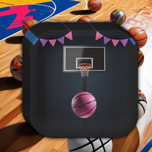 Pink Basketball Baby Shower Party Paper Plate
