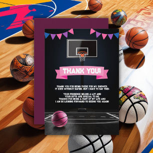 Pink Basketball Baby Shower Party Thank You Card