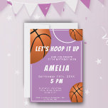 Pink Basketball Ball Fun Sports Kids Birthday Invitation<br><div class="desc">Pink Basketball Ball Fun Sports Kids Birthday Invitation. The design has a fun text "Let's hoop it up" and basketball balls on a pink background. Add your information.</div>