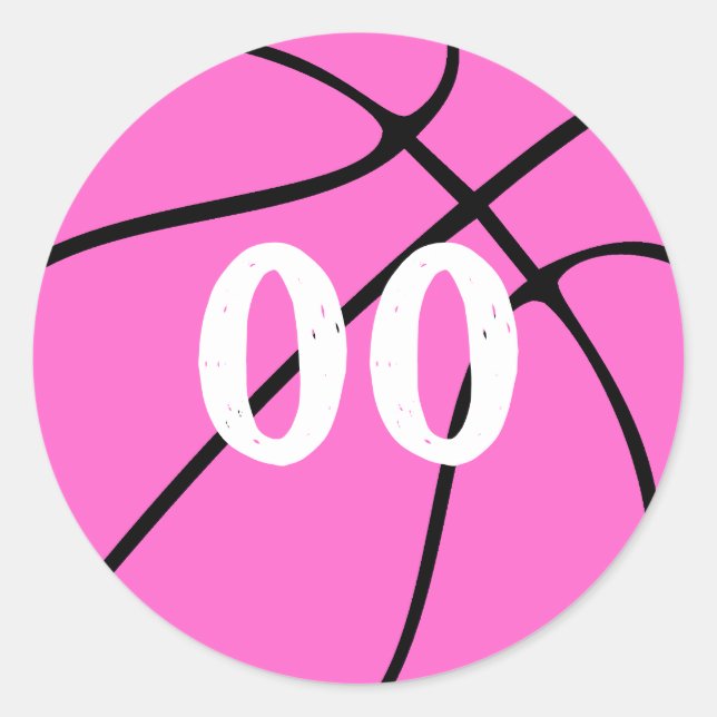 Pink Basketball Custom Number or Letters Sports Classic Round Sticker (Front)