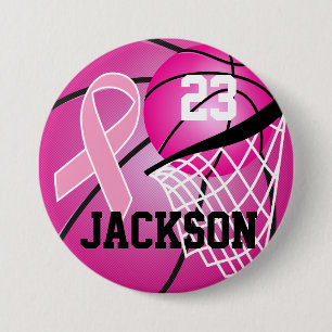 Pink Basketball Design Cancer Awareness Supporter 3 Inch Round Button
