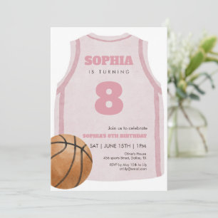 Pink Basketball Jersey Birthday Party Watercolor  Invitation