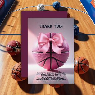 Pink Basketball Ribbon Bow Ball Baby Shower  Thank You Card
