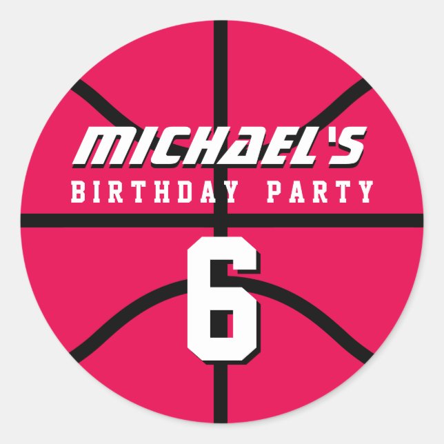 Pink Basketball Sticker Sports Kids Birthday Party (Front)