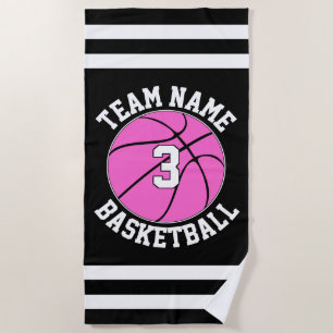 Pink Basketball Team Name & Player Number Custom Beach Towel