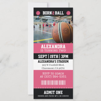 Pink Basketball Ticket 2nd Birthday Party Invitation