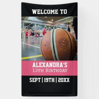 Pink Basketball Ticket Birthday Party Banner
