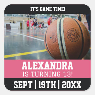 Pink Basketball Ticket Birthday Party Square Sticker