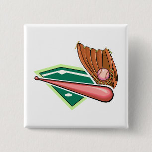 Pink bat & ball with glove 2 inch square button