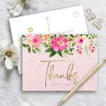 Pink Bat Mitzvah Floral Gold Script Thank You Bold Postcard<br><div class="desc">Make sure your favourite Bat Mitzvah shows her appreciation to all who supported her milestone event! Send out this sophisticated, personalized thank you postcard! A stunning, pink and peach floral watercolor with faux gold foil script typography and modern dusty rose sans serif type overlay a soft pink & confetti dots...</div>