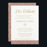 Pink Bat Mitzvah Rose Gold Glitter Reception Party Invitation<br><div class="desc">Modern and minimal rose gold glitter and gold Bat Mitzvah reception invitation. Artwork is flat printed images,  NOT real glitter or gold foil. See the Paper Grape Zazzle shop for coordinating insert cards and decor items.</div>