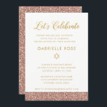 Pink Bat Mitzvah Rose Gold Glitter Reception Party Invitation<br><div class="desc">Modern and minimal rose gold glitter and gold Bat Mitzvah reception invitation. Artwork is flat printed images,  NOT real glitter or gold foil. See the Paper Grape Zazzle shop for coordinating insert cards and decor items.</div>