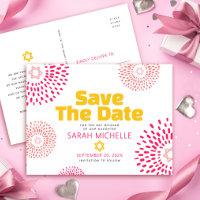Pink Bat Mitzvah Save the Date Modern Starburst
