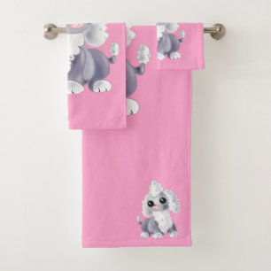 Pink Bath Towels with Cute Pet Dog
