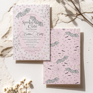 Pink Bats Spooky Cute Baby Shower Invitation